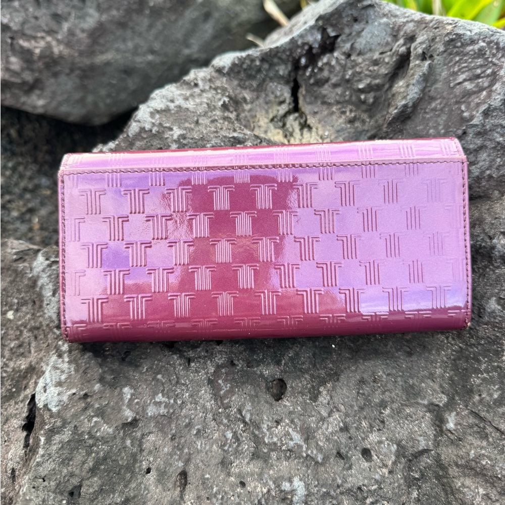 Lanvin Collection Patent Leather Long Wallet Purple Bow Zip Coin Purse - Picture 3 of 10
